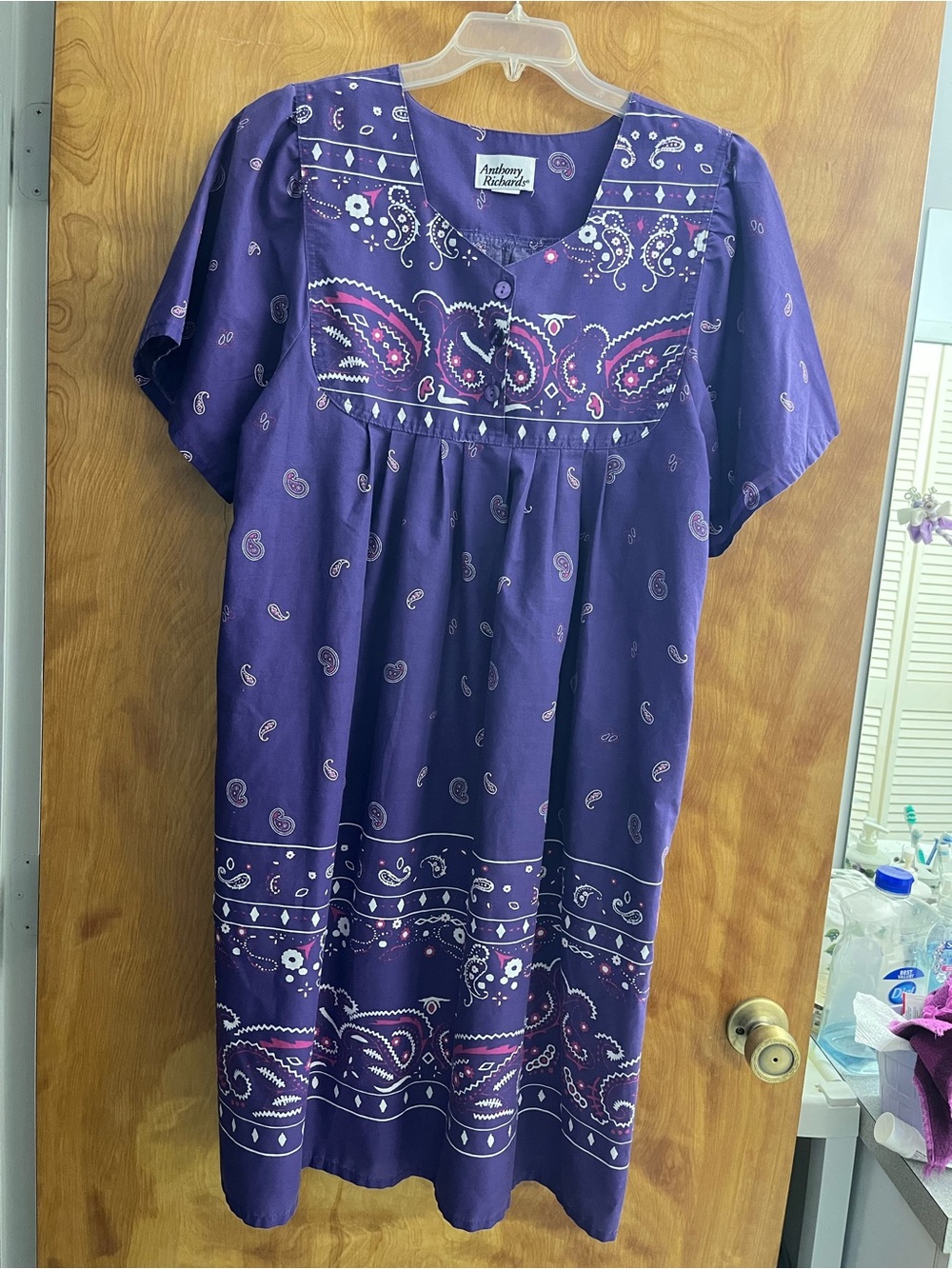 Anthony Richards Purple Paisley Button-Yoke Dress